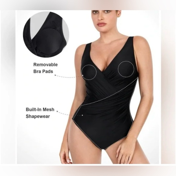 POPILUSH Shapewear Swimsuit Deep-V Neck One-Piece - MWT - Picture 1 of 7